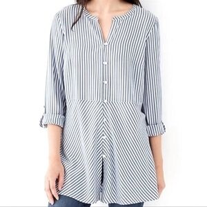 J. Jill Blue & White Striped Button Up Roll Tab Long Sleeve Tunic Size S